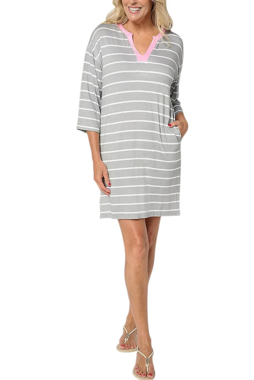 MUK LUKS Women's Petal Knit Beach Cover Up Grey Stripe - Regular
